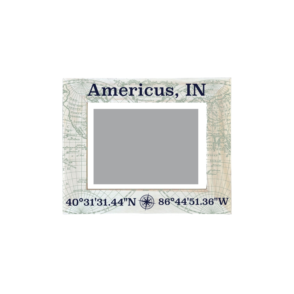 Americus Indiana Souvenir Wooden Photo Frame Compass Coordinates Design Matted To 4 X 6