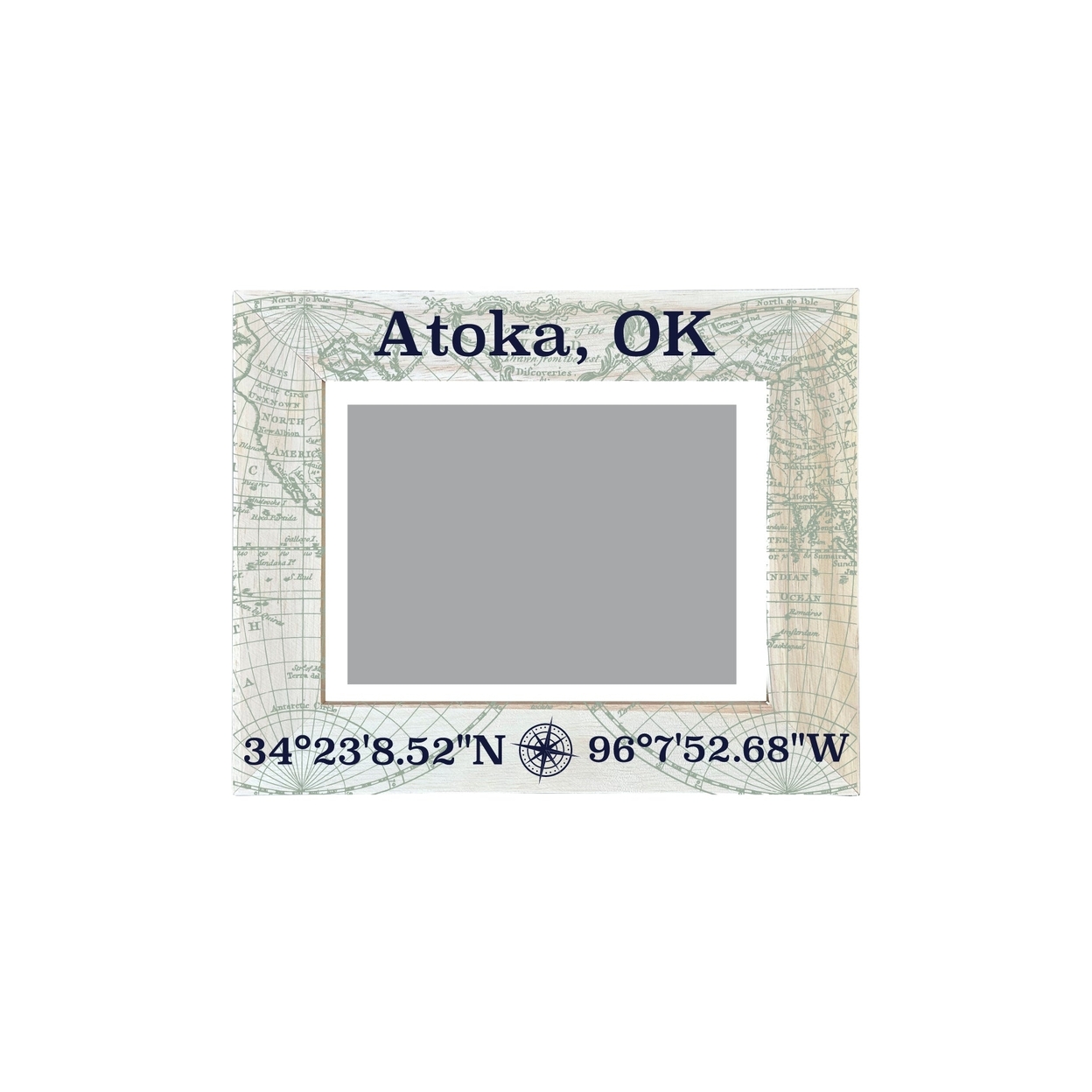 Atoka Oklahoma Souvenir Wooden Photo Frame Compass Coordinates Design Matted To 4 X 6