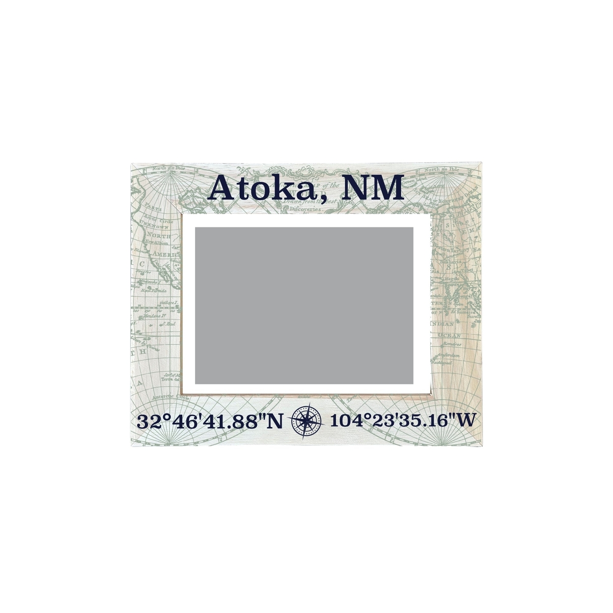 Atoka New Mexico Souvenir Wooden Photo Frame Compass Coordinates Design Matted To 4 X 6