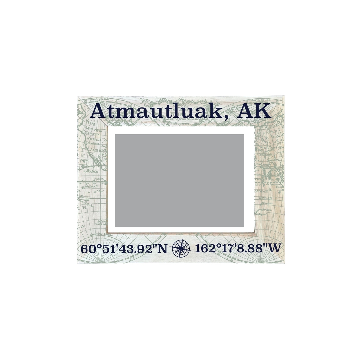 Atmautluak Alaska Souvenir Wooden Photo Frame Compass Coordinates Design Matted To 4 X 6