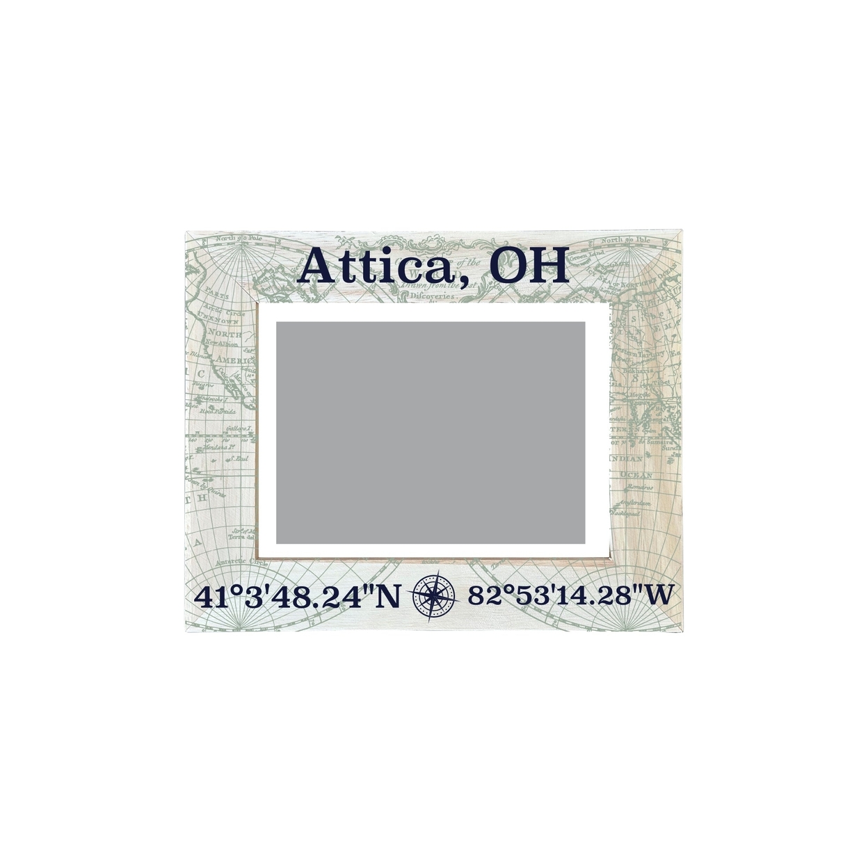 Attica Ohio Souvenir Wooden Photo Frame Compass Coordinates Design Matted To 4 X 6