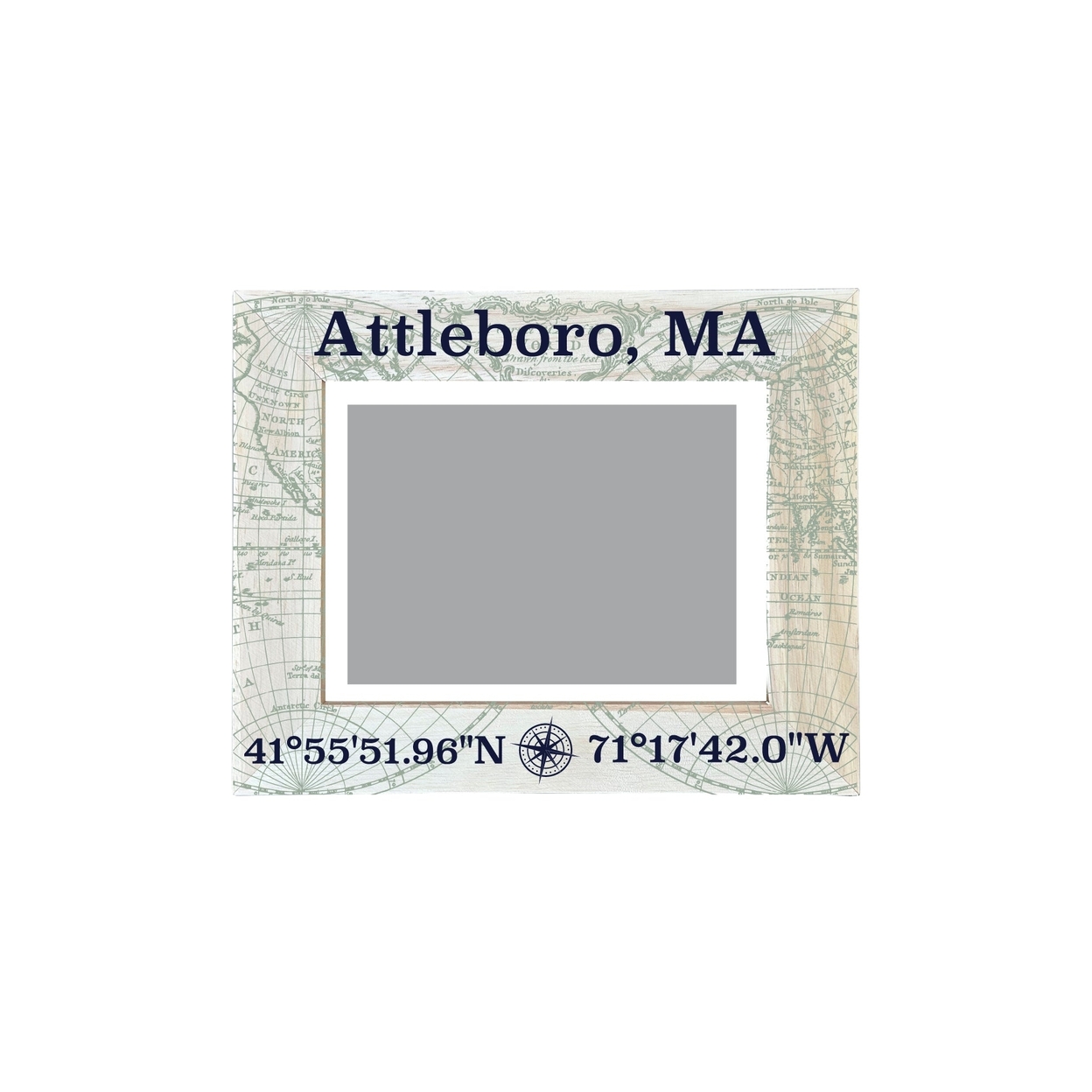 Attleboro Massachusetts Souvenir Wooden Photo Frame Compass Coordinates Design Matted To 4 X 6