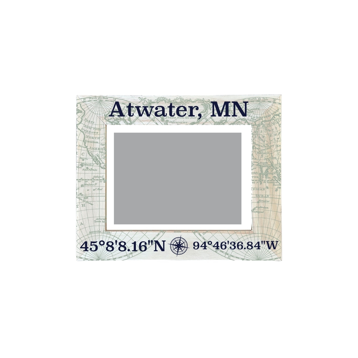 Atwater Minnesota Souvenir Wooden Photo Frame Compass Coordinates Design Matted To 4 X 6