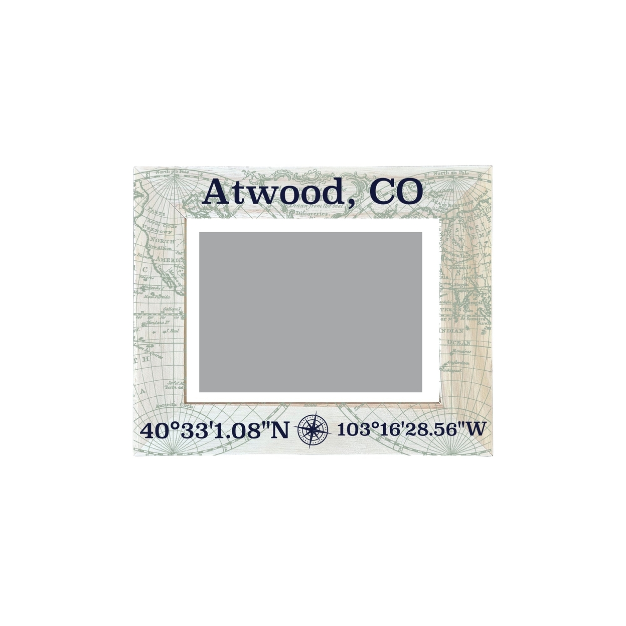 Atwood Colorado Souvenir Wooden Photo Frame Compass Coordinates Design Matted To 4 X 6