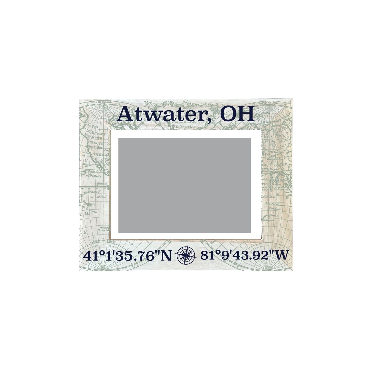 Atwater Ohio Souvenir Wooden Photo Frame Compass Coordinates Design Matted To 4 X 6