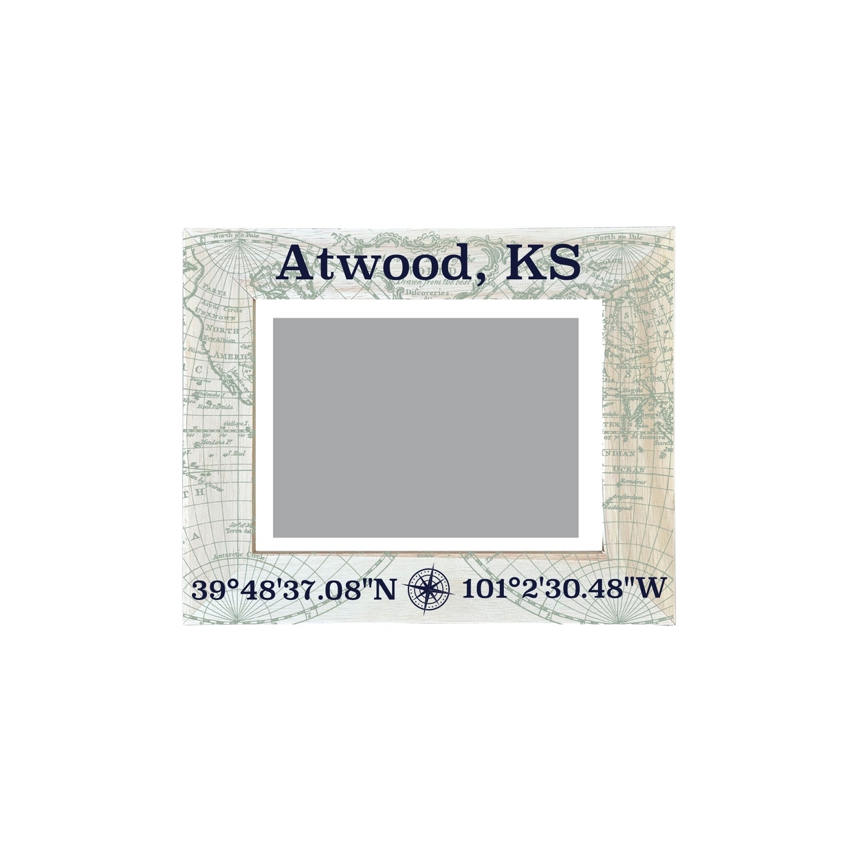 Atwood Kansas Souvenir Wooden Photo Frame Compass Coordinates Design Matted To 4 X 6