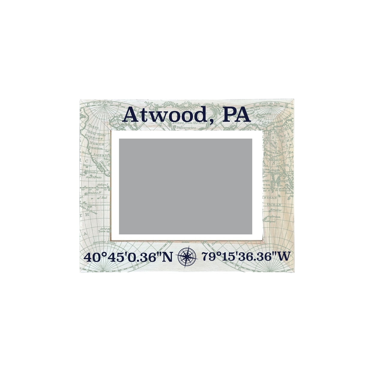 Atwood Pennsylvania Souvenir Wooden Photo Frame Compass Coordinates Design Matted To 4 X 6