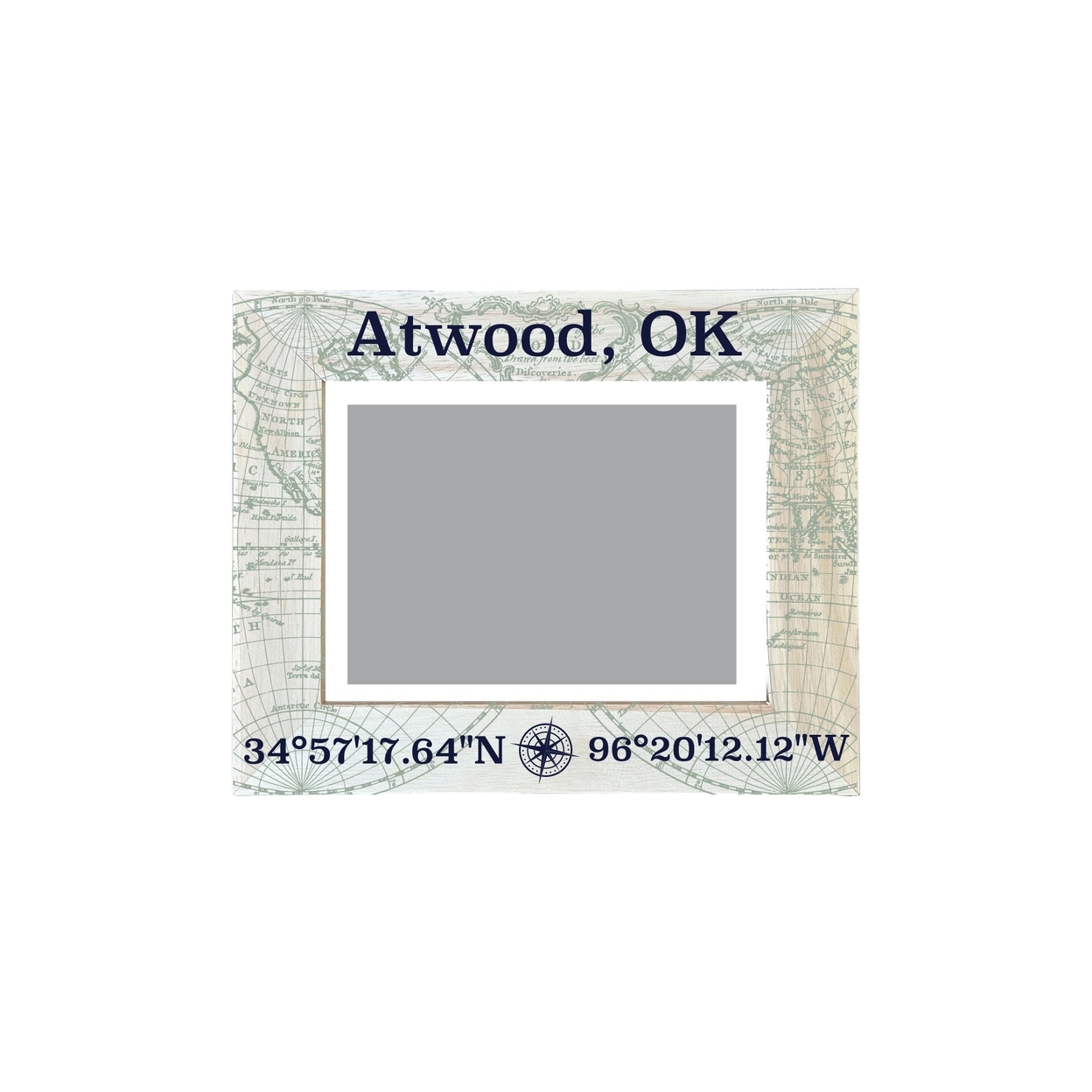 Atwood Oklahoma Souvenir Wooden Photo Frame Compass Coordinates Design Matted To 4 X 6
