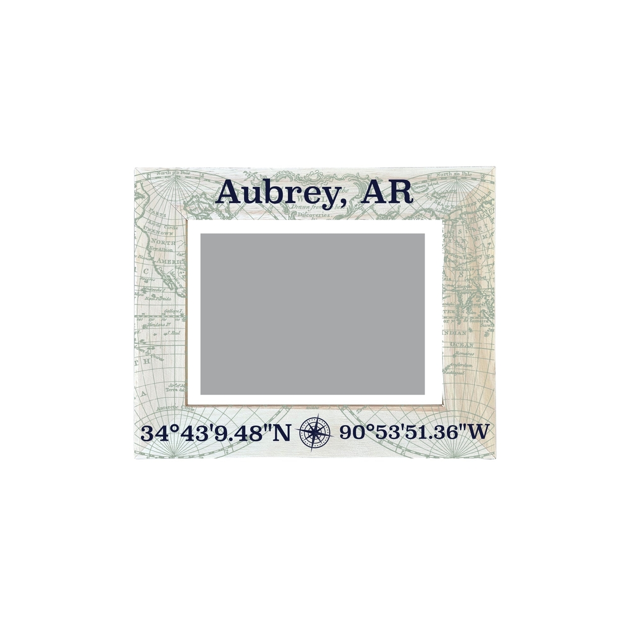 Aubrey Arkansas Souvenir Wooden Photo Frame Compass Coordinates Design Matted To 4 X 6