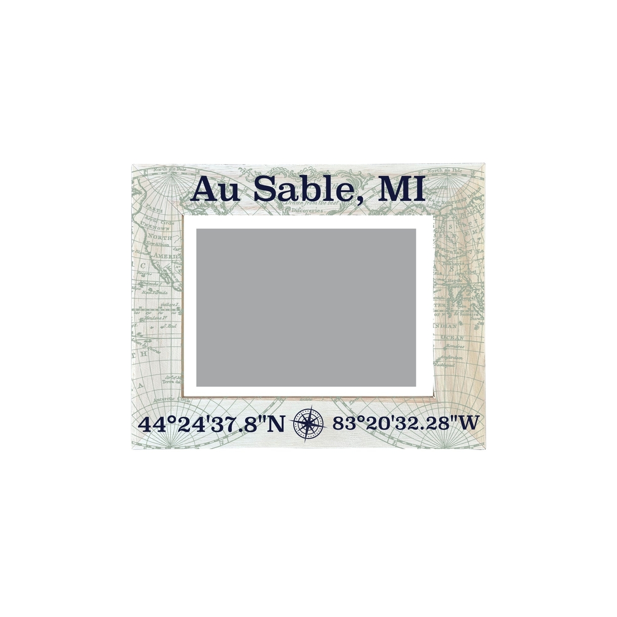 Au Sable Michigan Souvenir Wooden Photo Frame Compass Coordinates Design Matted To 4 X 6