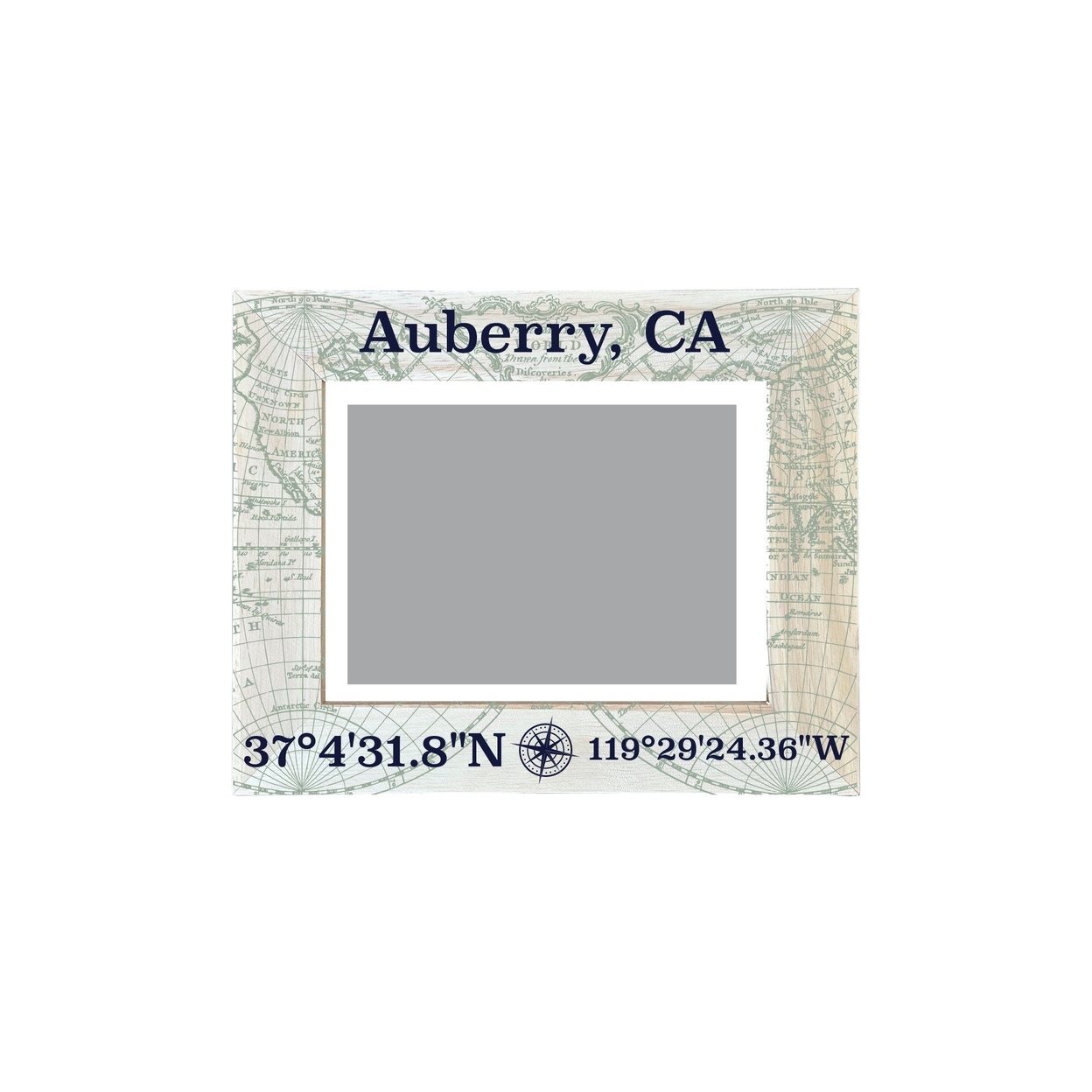 Auberry California Souvenir Wooden Photo Frame Compass Coordinates Design Matted To 4 X 6