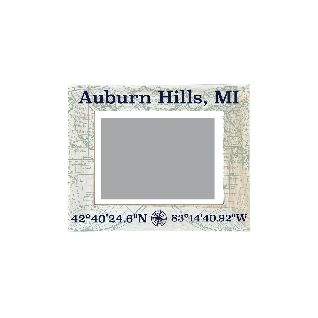 Auburn Hills Michigan Souvenir Wooden Photo Frame Compass Coordinates Design Matted To 4 X 6