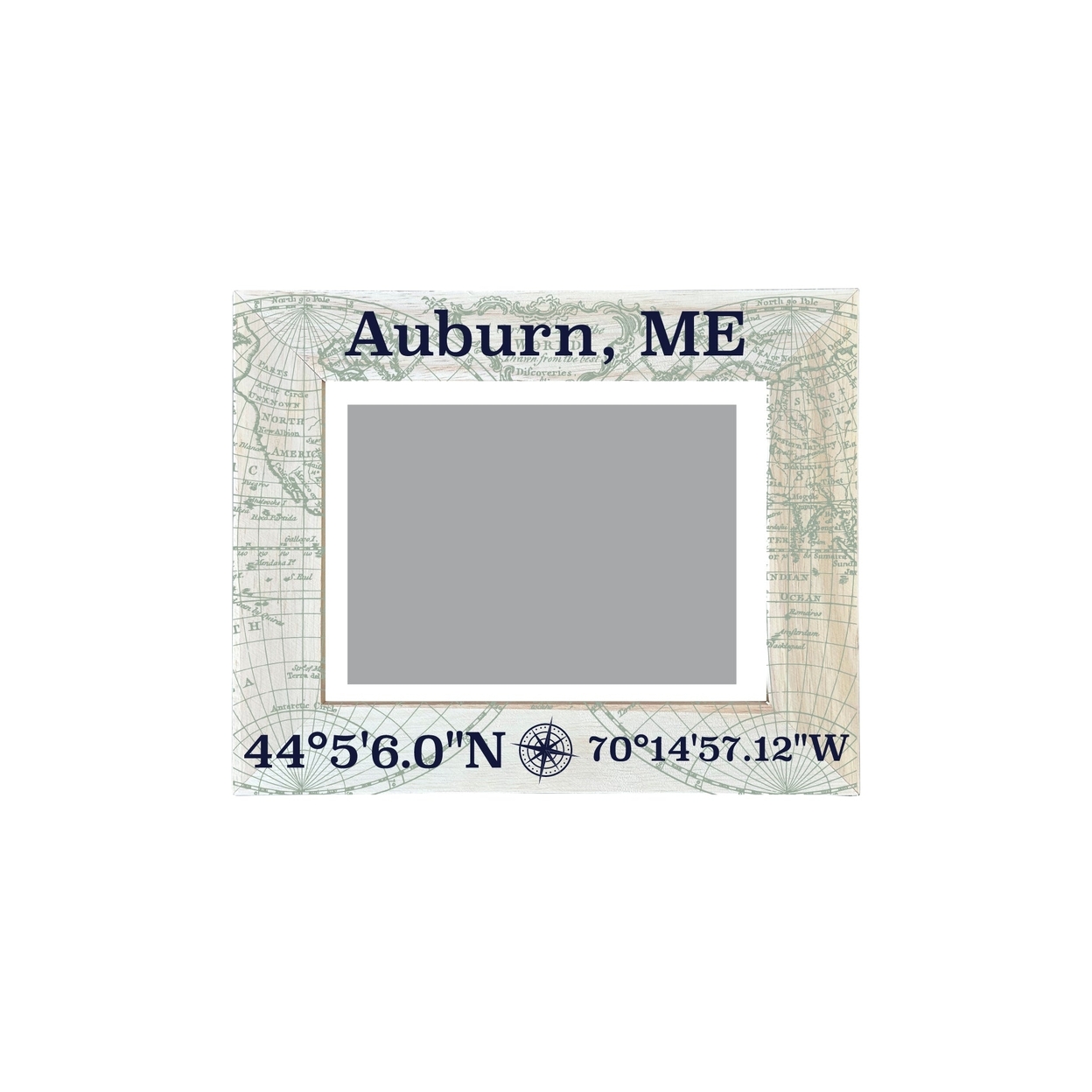 Auburn Maine Souvenir Wooden Photo Frame Compass Coordinates Design Matted To 4 X 6