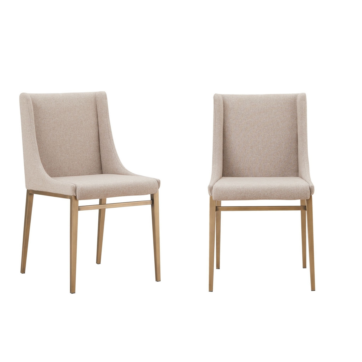 Cid Kenn 19 Inch Dining Chair, Set Of 2, Beige Fabric, Brass Finished Legs- Saltoro Sherpi
