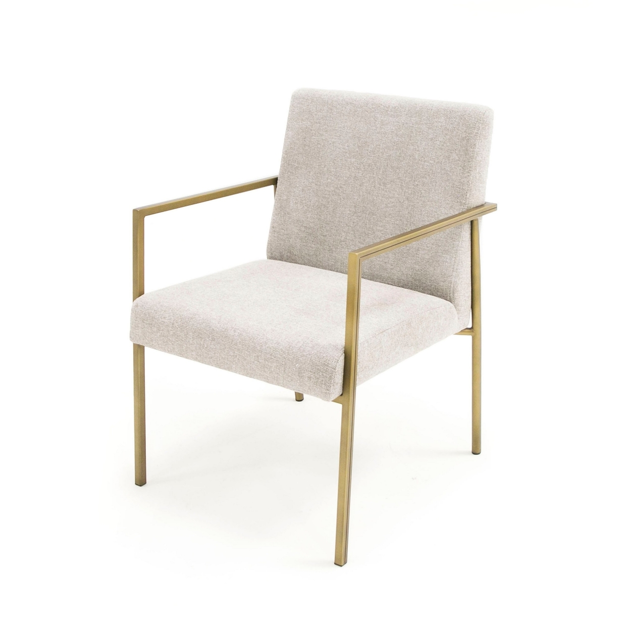 22 Inch Dining Armchair, Smooth Gray Fabric Upholstery, Brass Metal Legs- Saltoro Sherpi