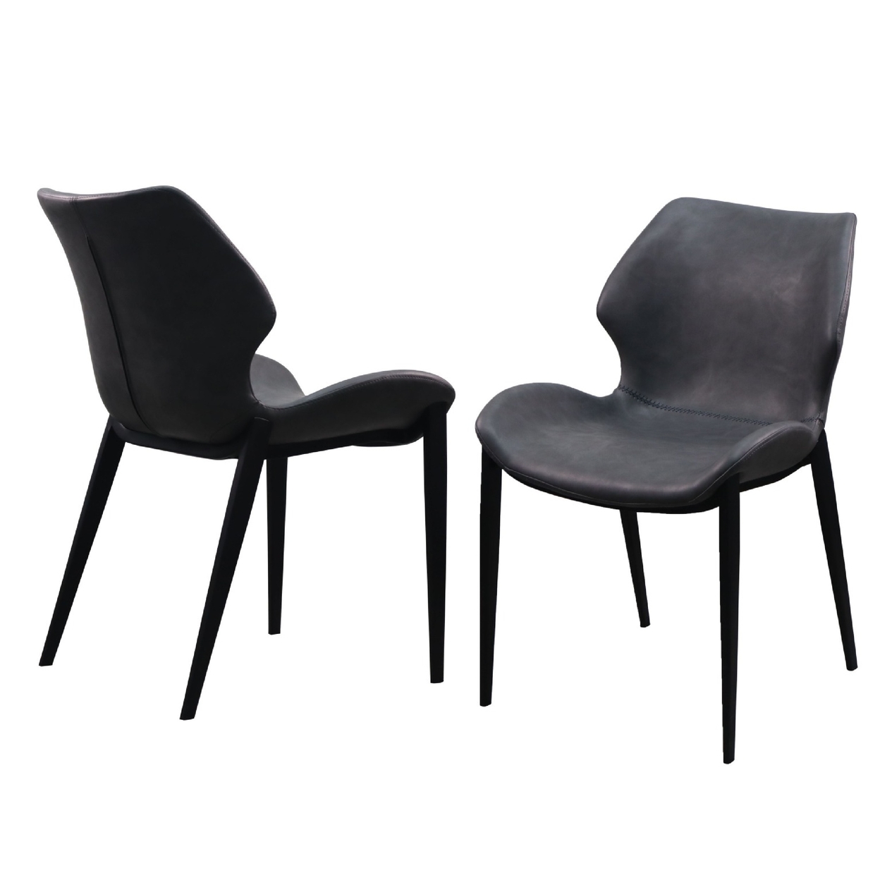 19 Inch Dining Chair, Set Of 2, Dark Gray Eco Leather, Black Coated Iron- Saltoro Sherpi