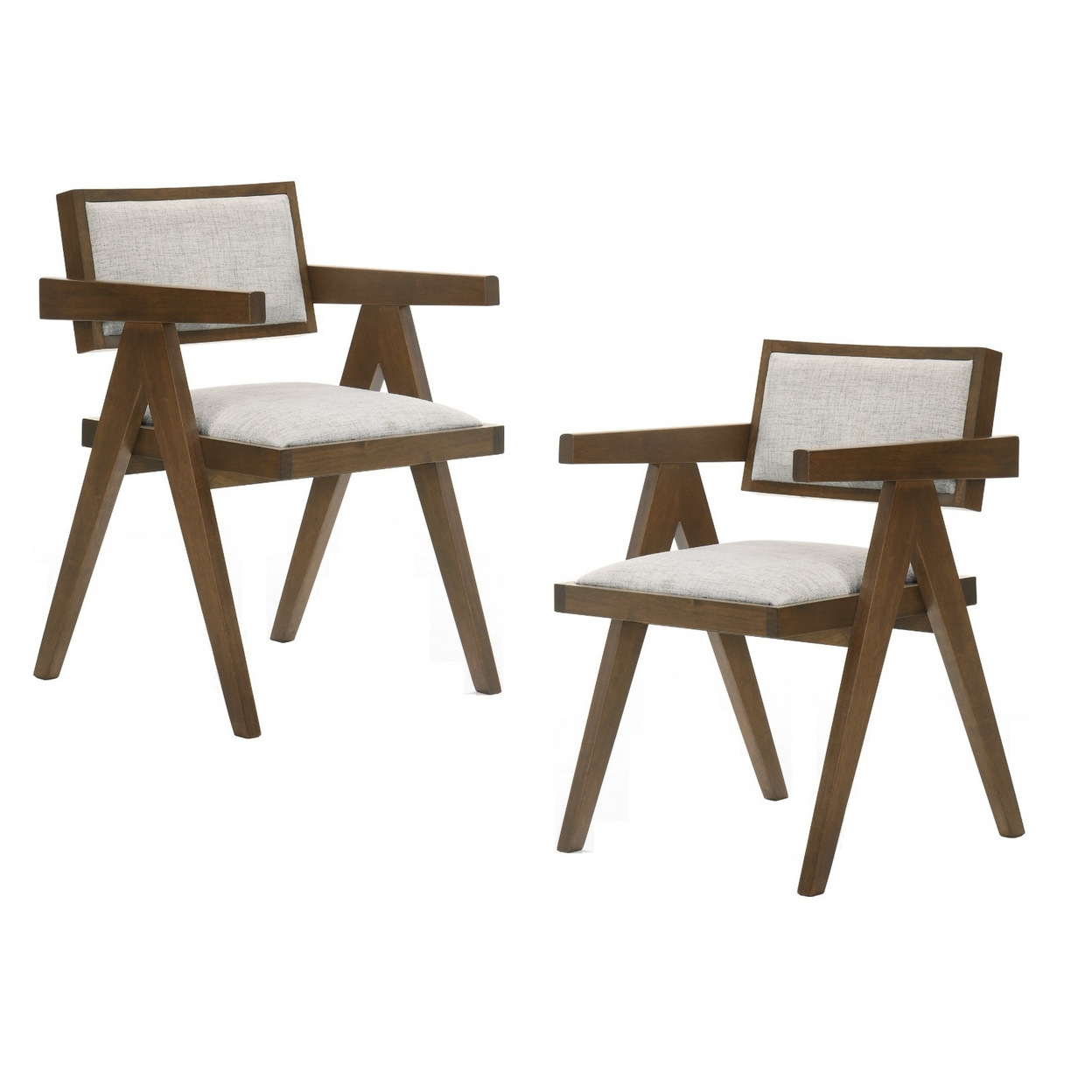 Cid Uno 20 Inch Dining Chair, Set Of 2, Beige Fabric, Walnut Brown Wood- Saltoro Sherpi