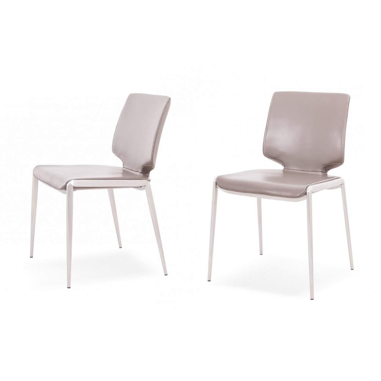 Cid Fiji 18 Inch Stackable Dining Chair, Set Of 2, Light Gray Vegan Leather- Saltoro Sherpi
