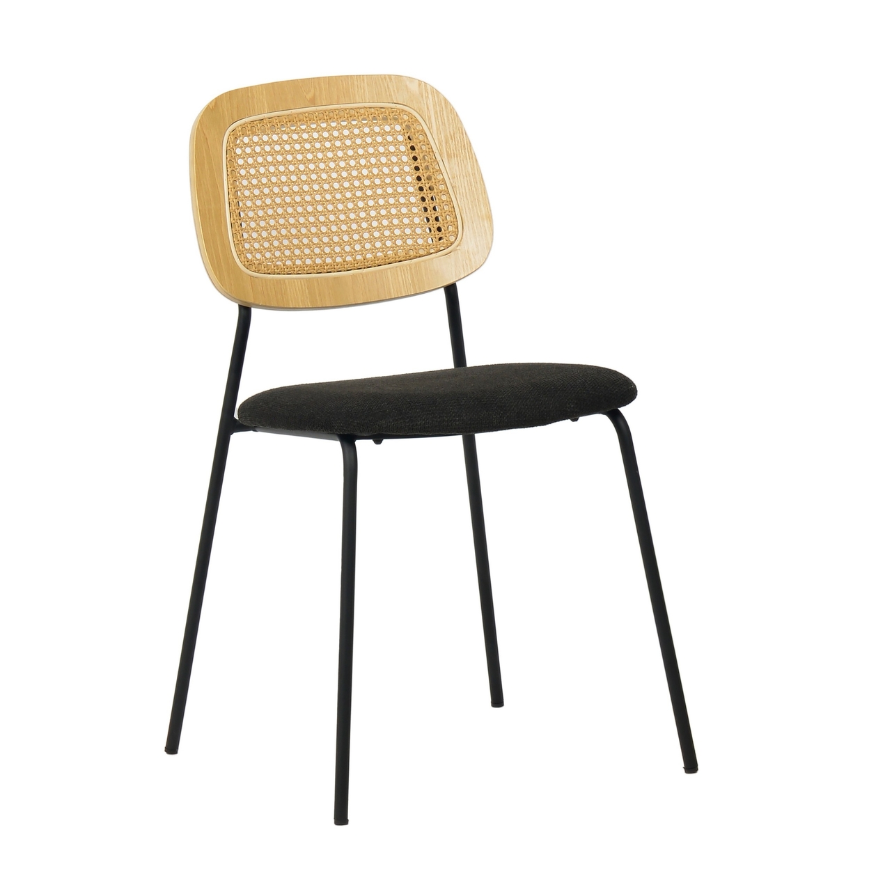 19 Inch Dining Chair, Set Of 2, Cane Backrest, Black Fabric Seat, Metal - Saltoro Sherpi