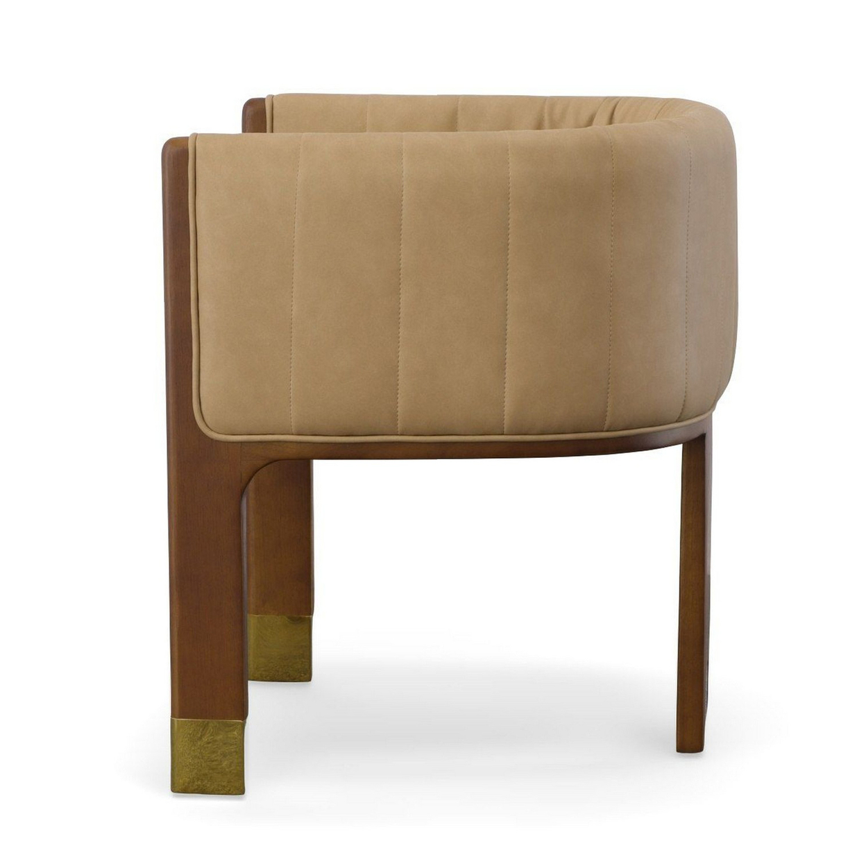 25 Inch Modern Dining Chair, Tan Vegan Faux Leather, Walnut Wood Frame- Saltoro Sherpi
