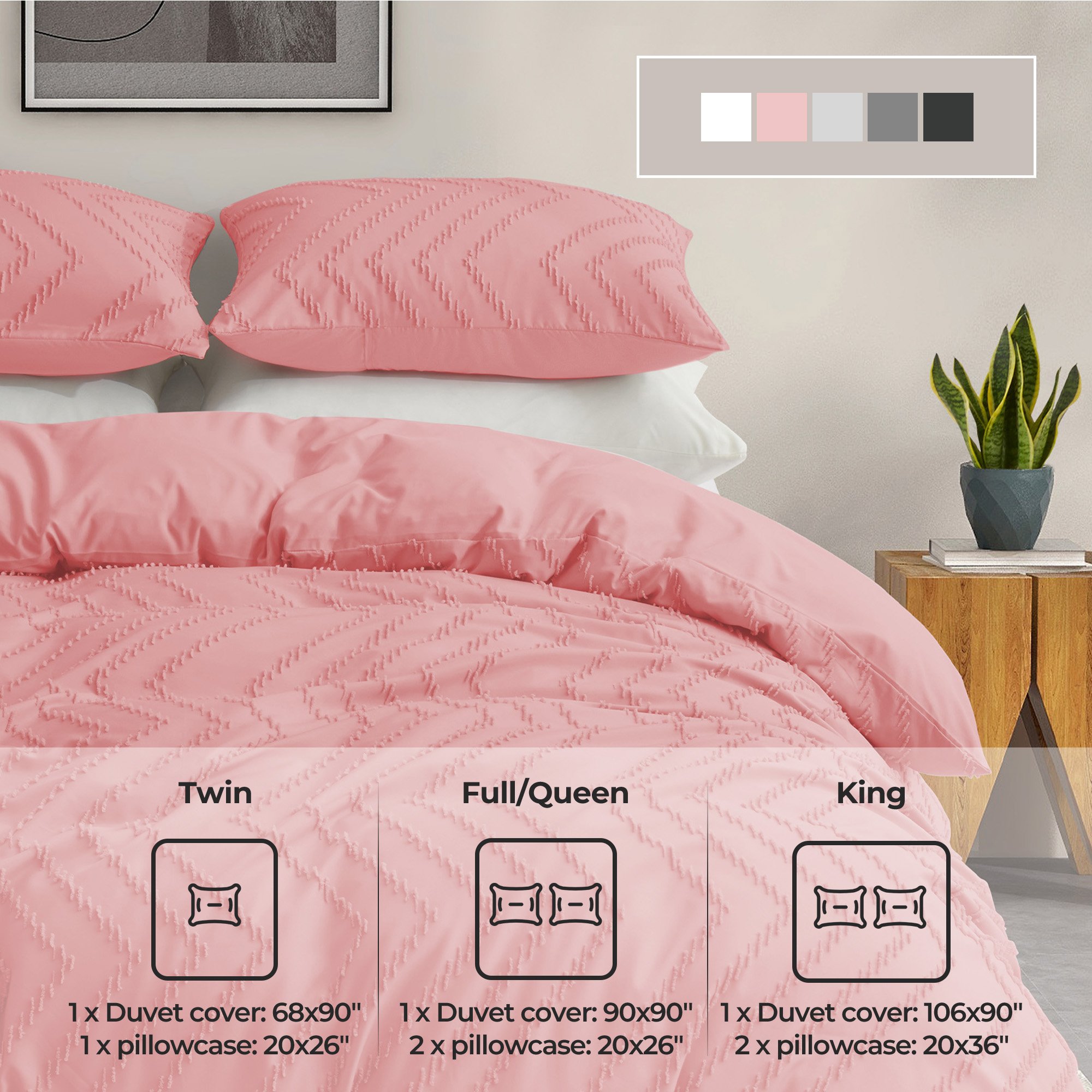 Soft Microfiber Clipped Duvet Cover Set - Light Pink/Wave, Full/Queen