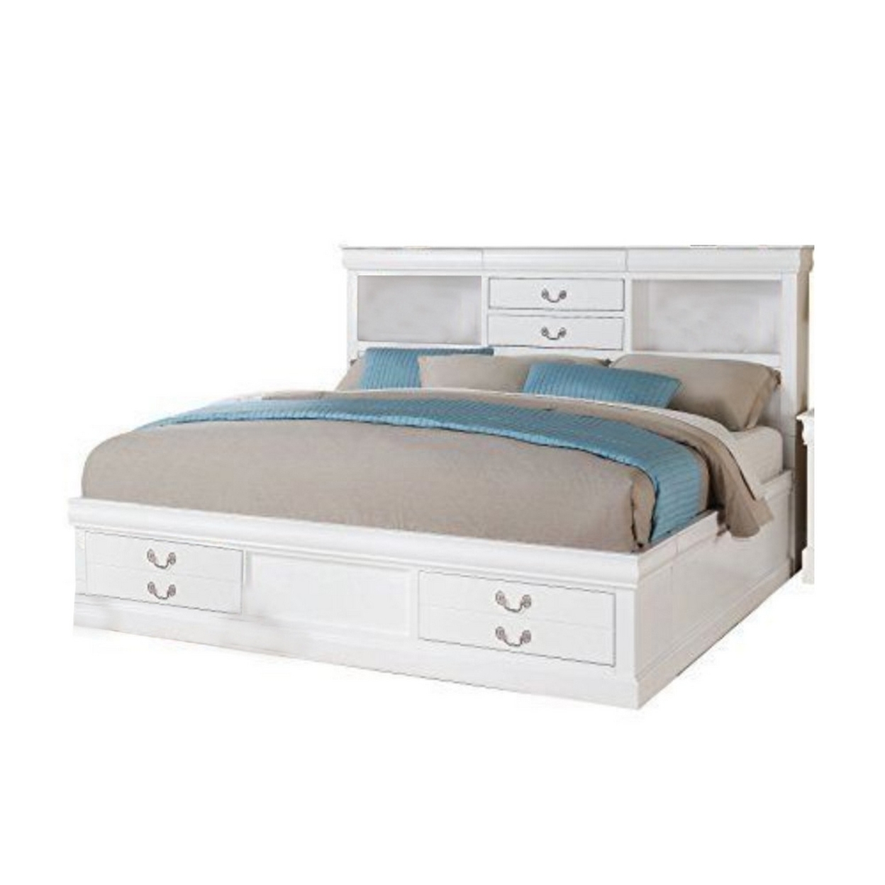 Luxurious And Stylish Queen Size Bed With Storage, White- Saltoro Sherpi