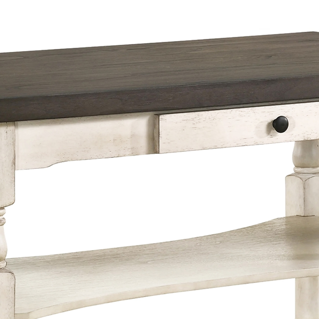 Swan 60 Inch Counter Height Table, Gray Surface, Turned Legs, Ivory Wood- Saltoro Sherpi
