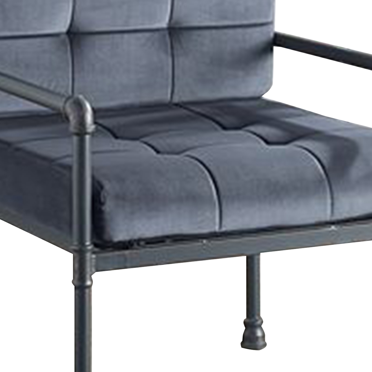 Accent Chair With Tufted Velvet Seat And Metal Frame, Gray- Saltoro Sherpi