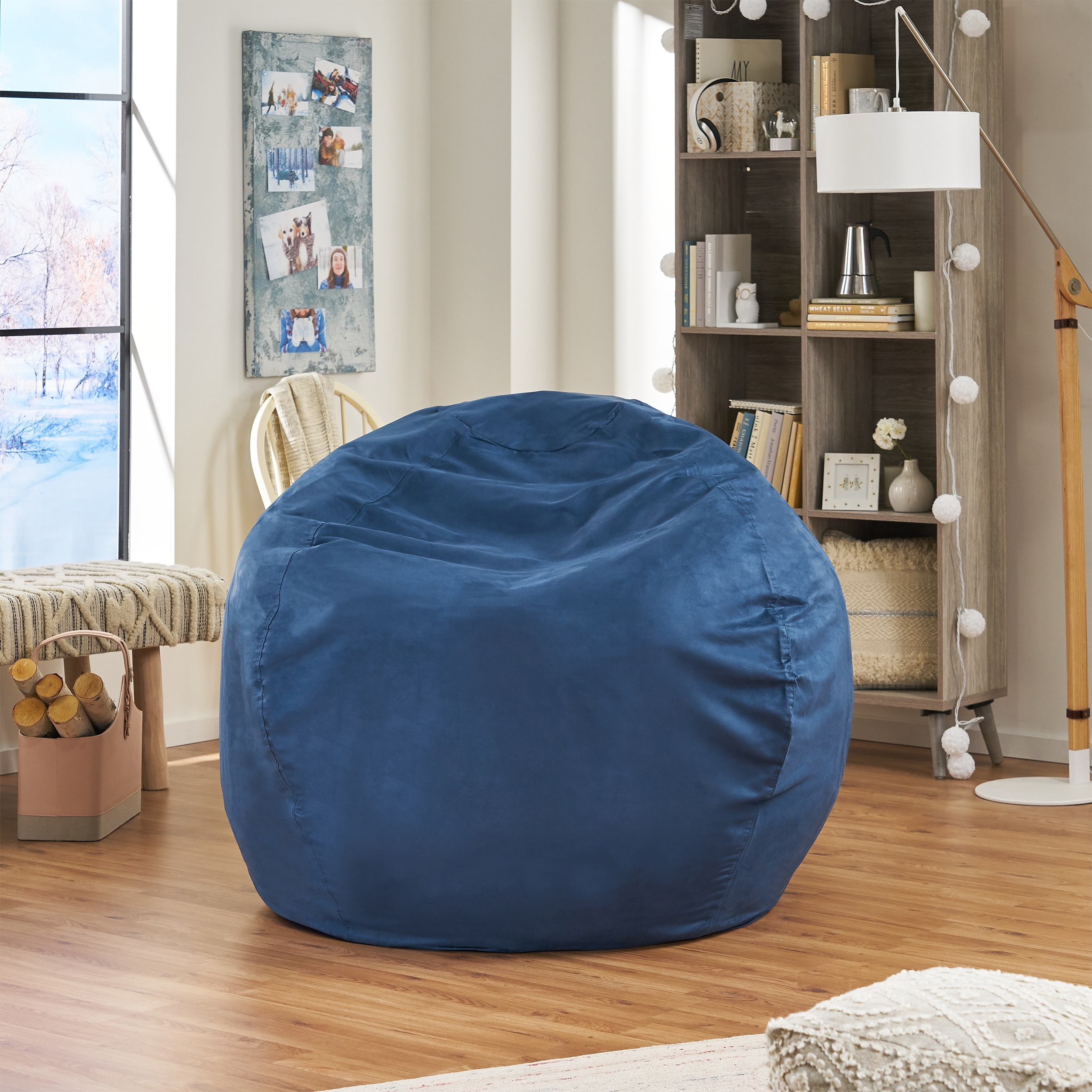 Selena Traditional 5 Foot Suede Bean Bag (Cover Only), Midnight Blue - Midnight Blue