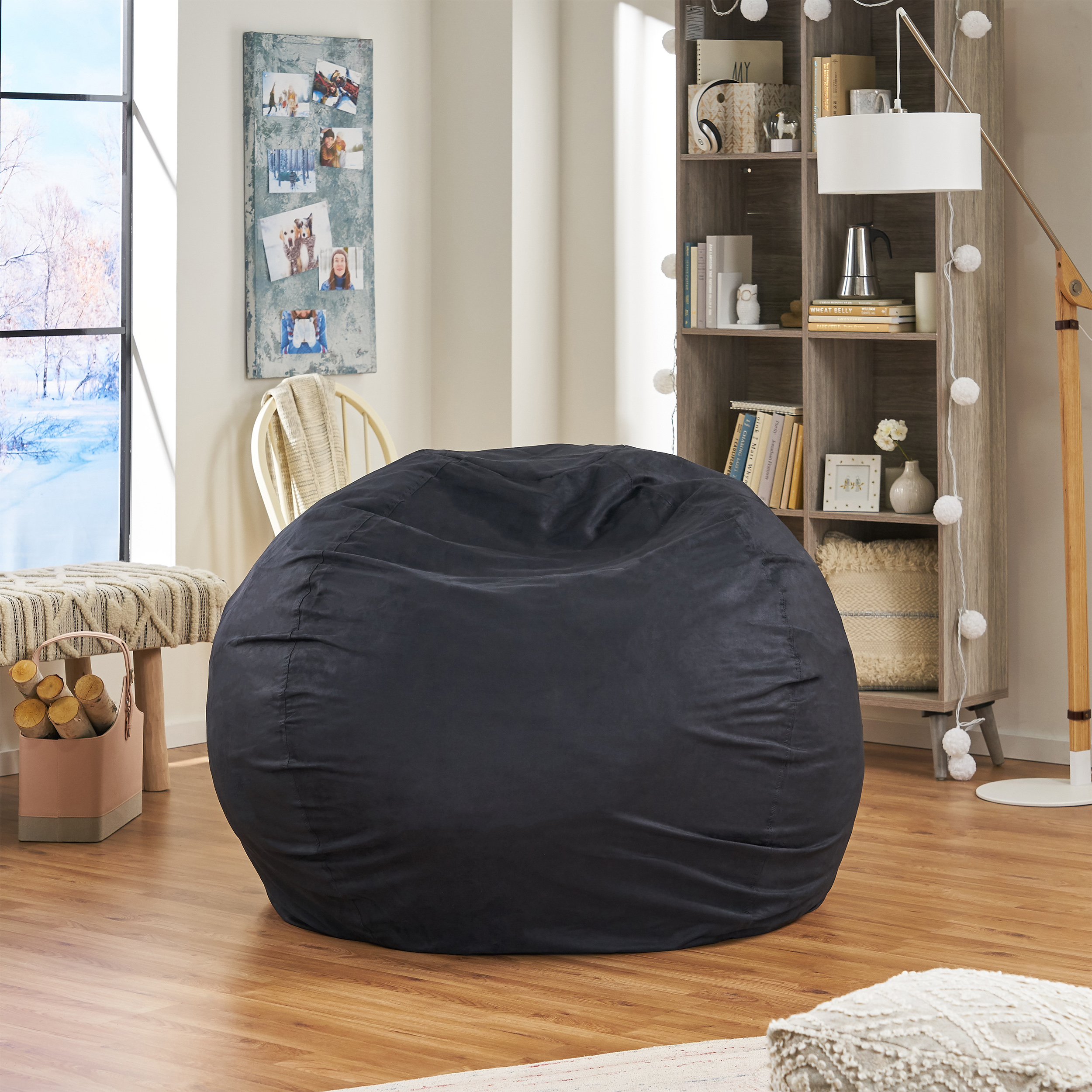 Selena Traditional 5 Foot Suede Bean Bag (Cover Only), Midnight Blue - Black