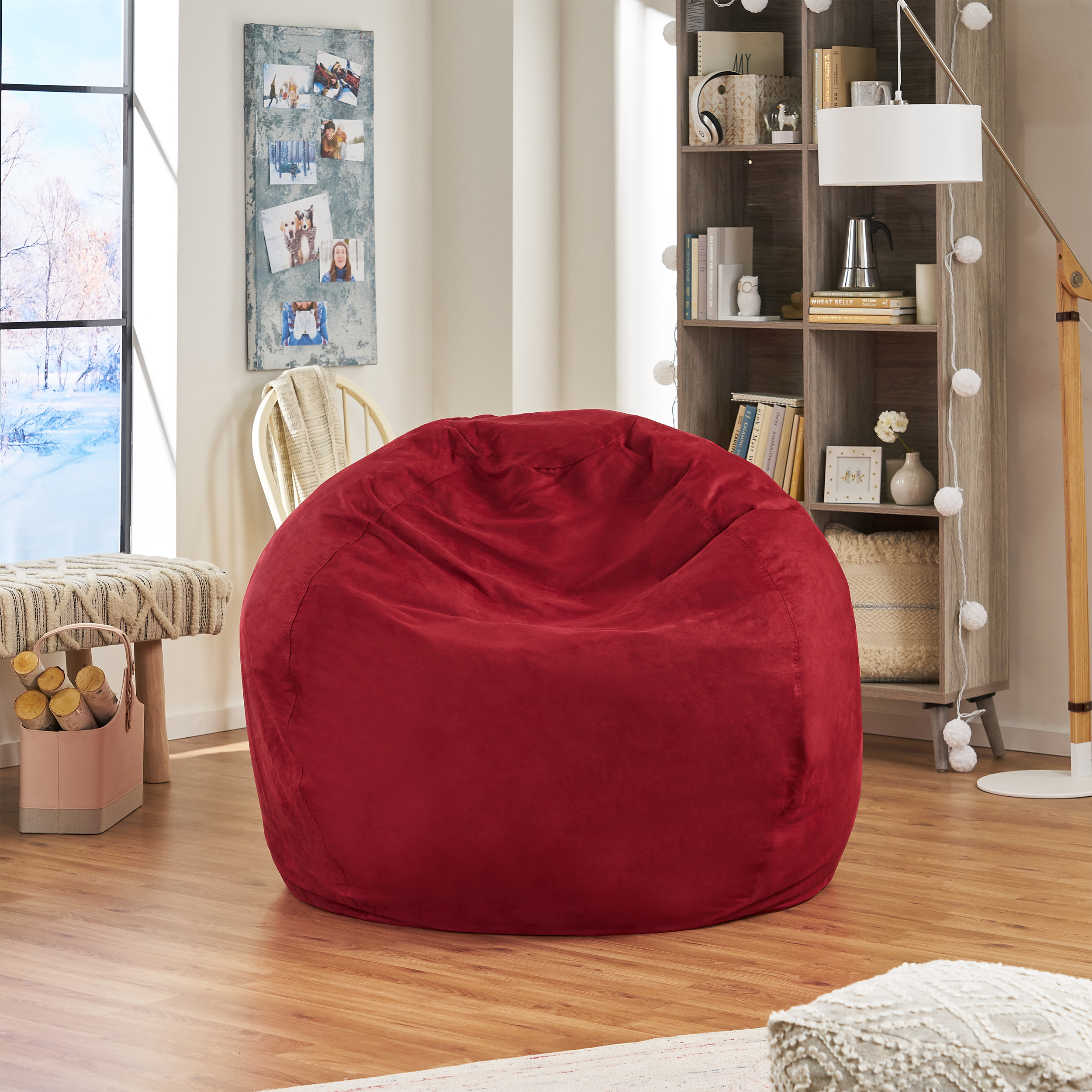 Selena Traditional 5 Foot Suede Bean Bag (Cover Only), Midnight Blue - Chinese Red