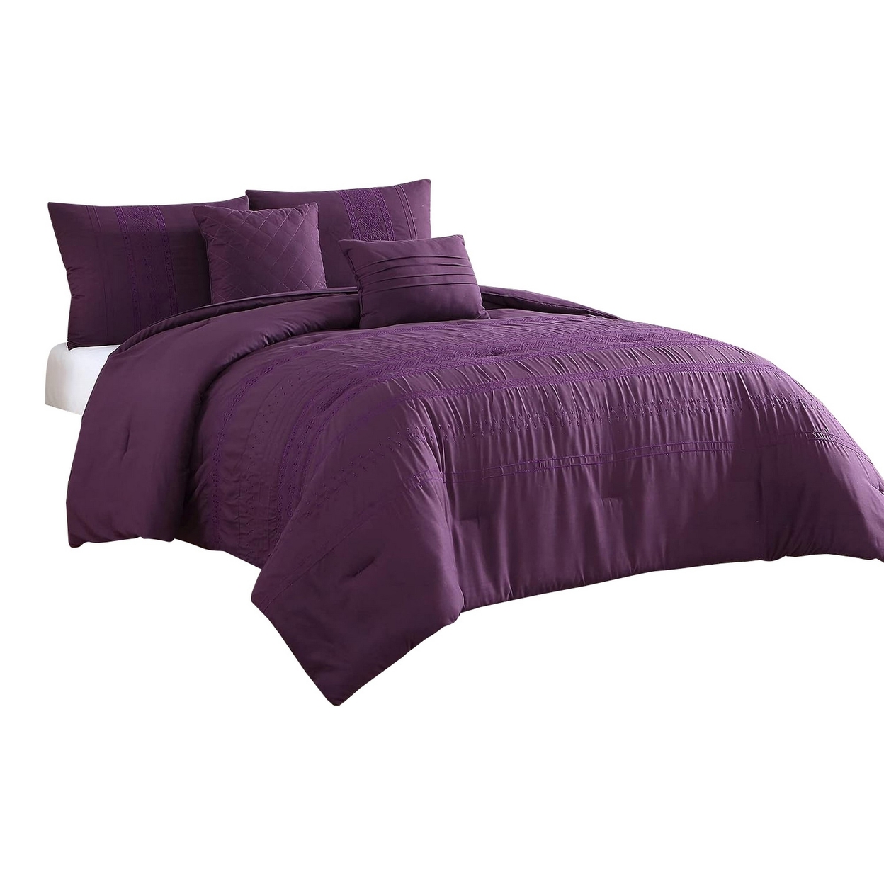 Elva 5pc Queen Comforter Set, Wrinkle Pattern, Purple By The Urban Port- Saltoro Sherpi