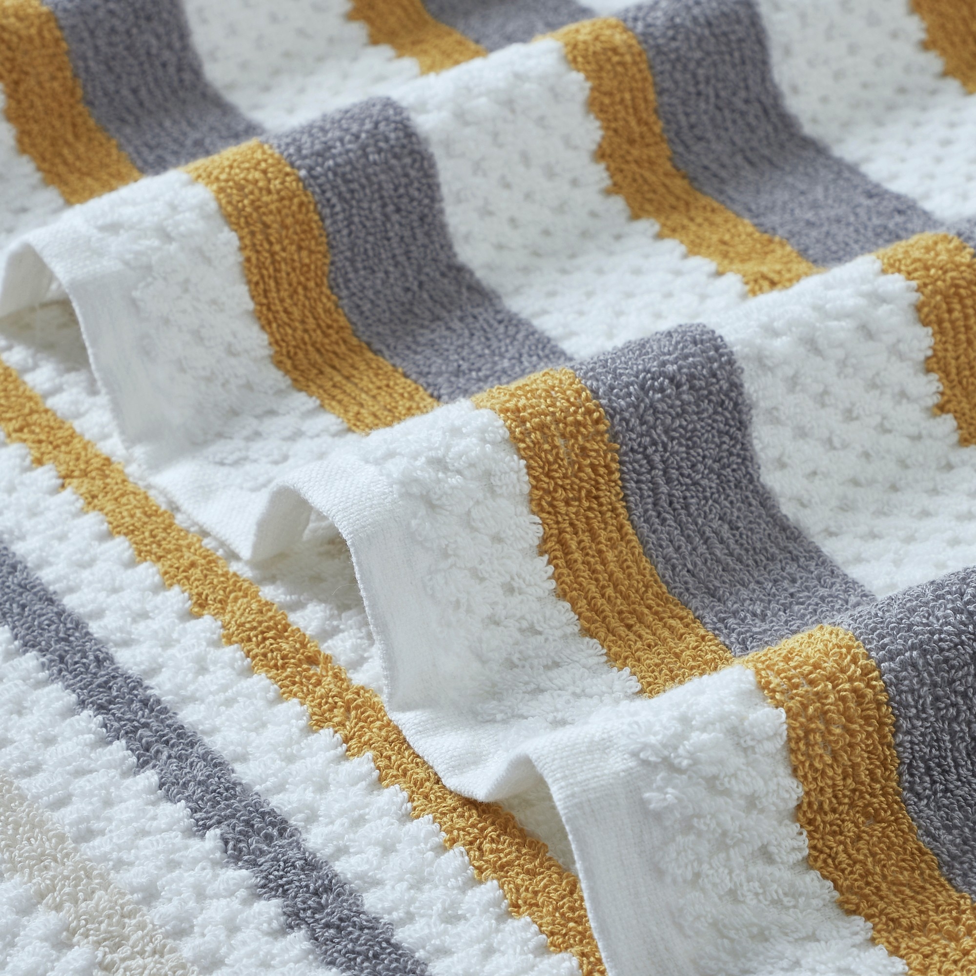 Nyx 6pc Soft Cotton Towel Set, Striped, White, Yellow By The Urban Port- Saltoro Sherpi