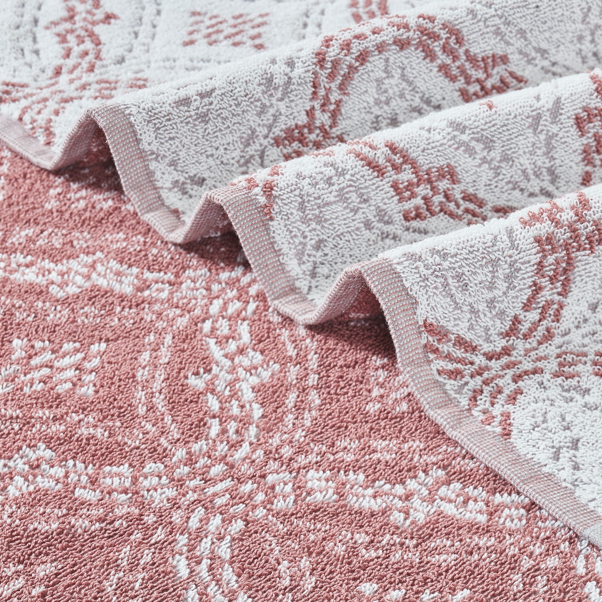 Oya 6pc Cotton Towel Set, Quatrefoil, White, Pink By The Urban Port- Saltoro Sherpi