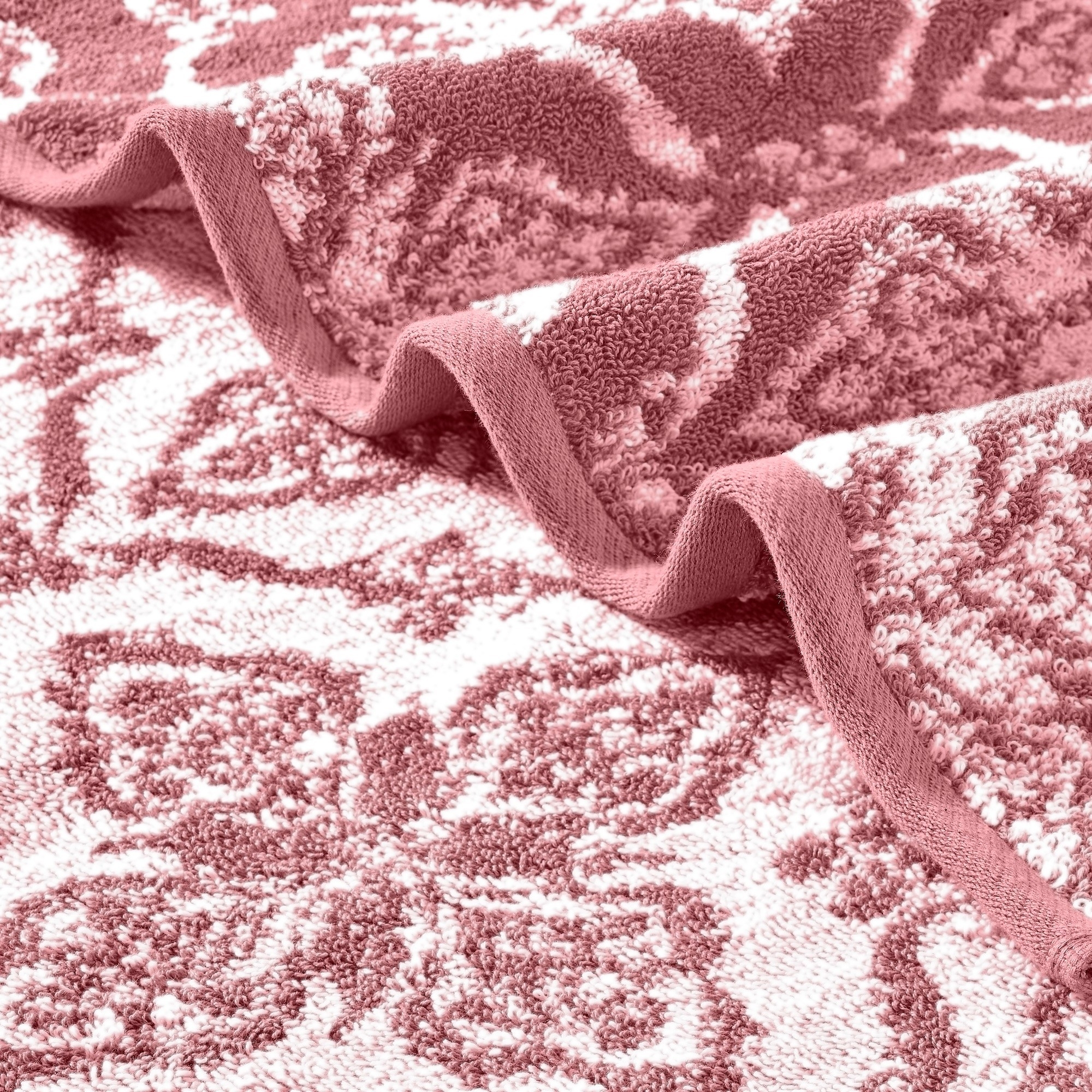 Naja 6pc Cotton Towel Set, Jacquard Pattern, White, Pink By The Urban Port- Saltoro Sherpi