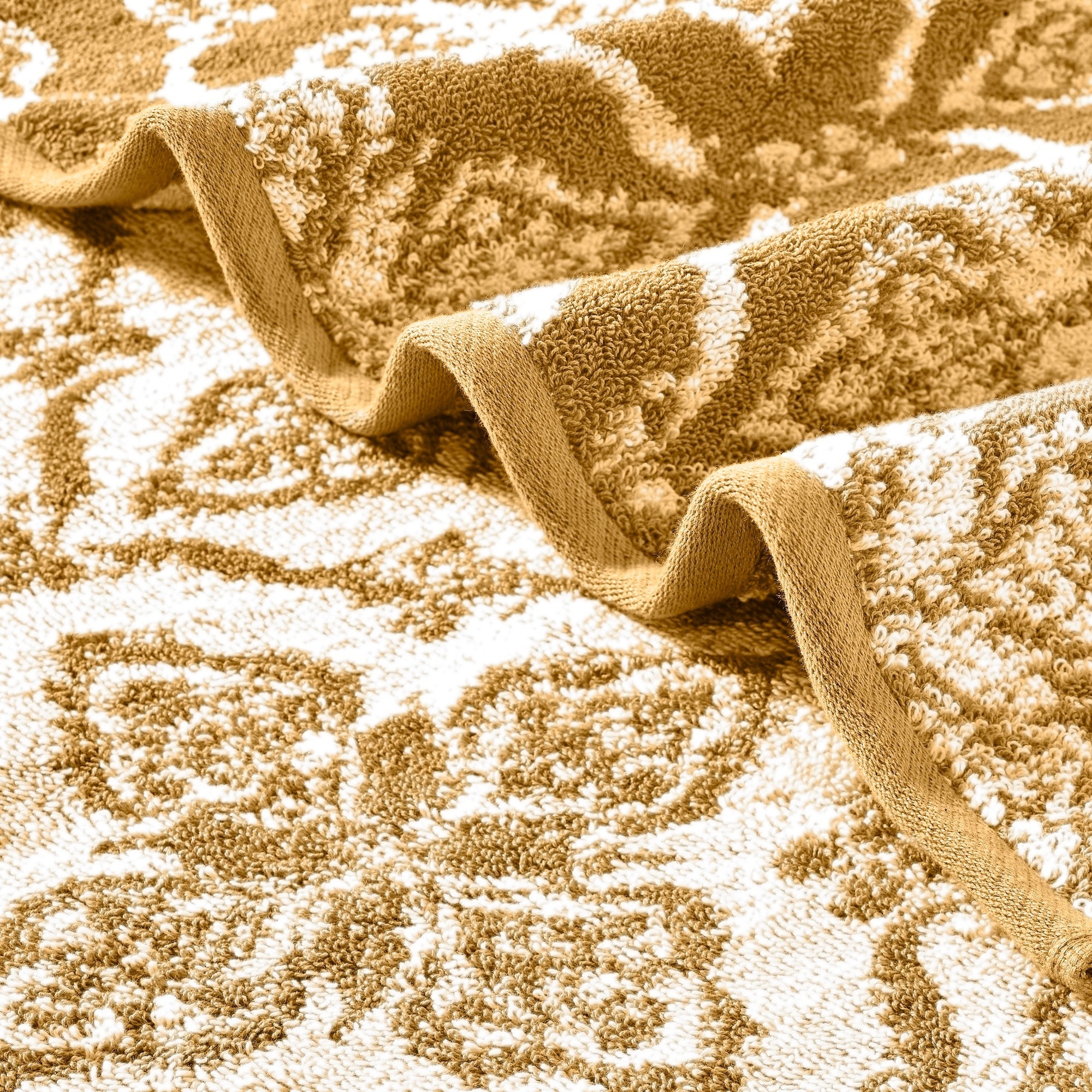 Naja 6pc Cotton Towel Set, Jacquard, White, Yellow By The Urban Port- Saltoro Sherpi