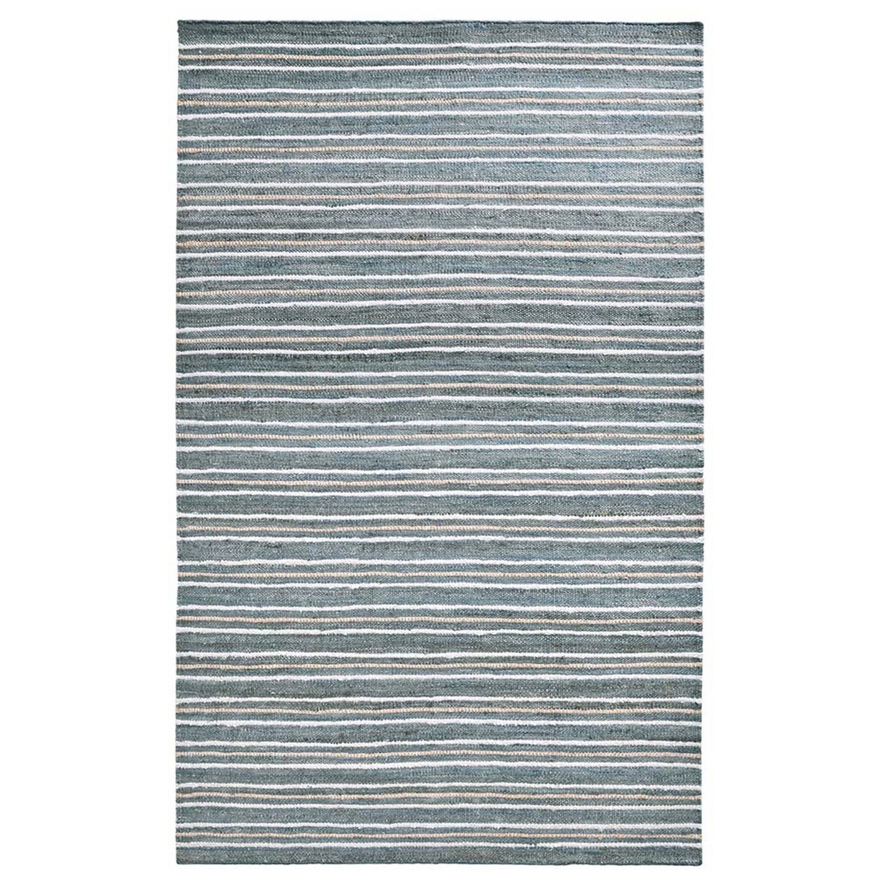 Azu 8 X 10 Handmade Large Area Rug, Classic Stripes, Aqua Blue, Multicolor- Saltoro Sherpi