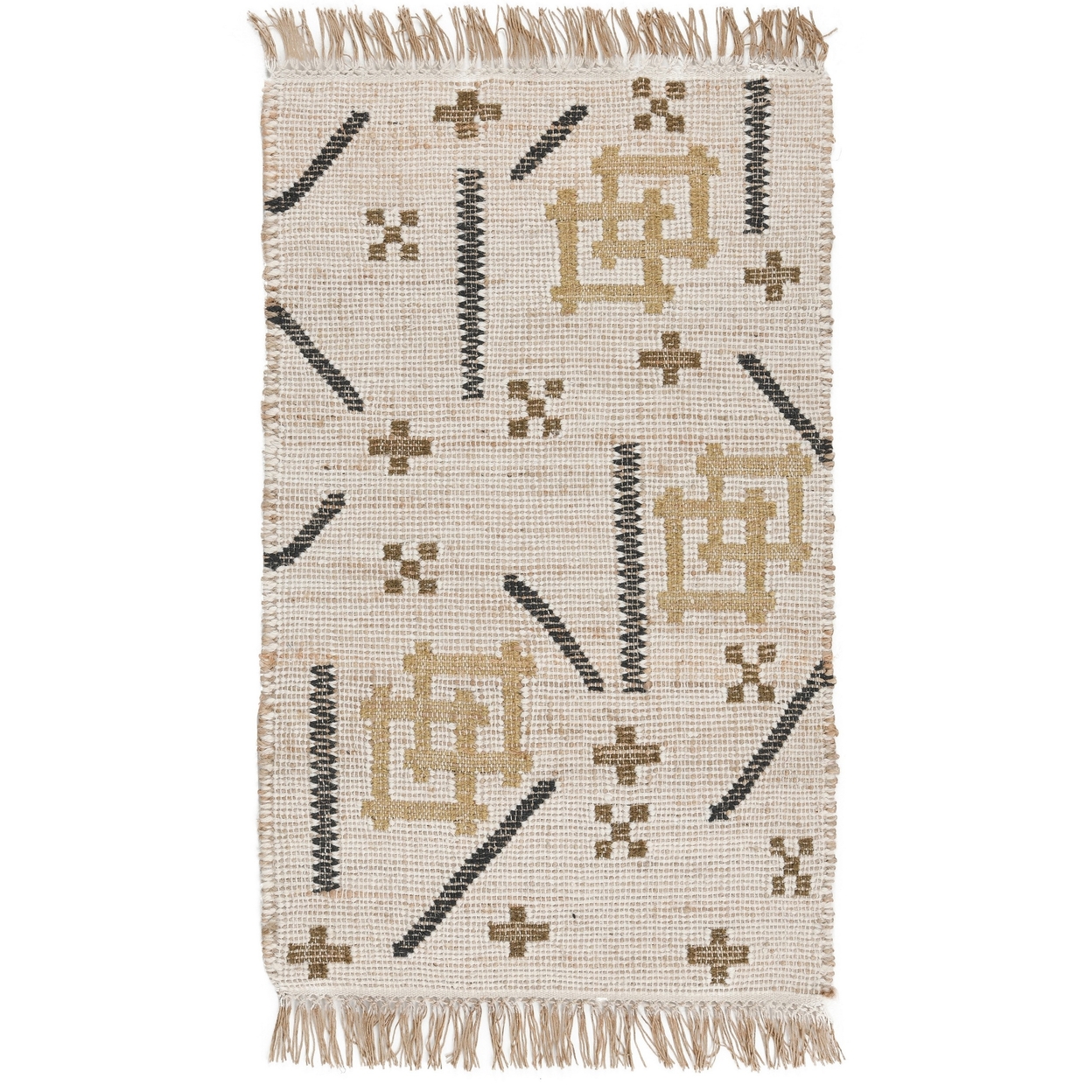 Hona 5 X 8 Medium Handwoven Area Rug, Multicolor Geometric Patterns, Ivory- Saltoro Sherpi