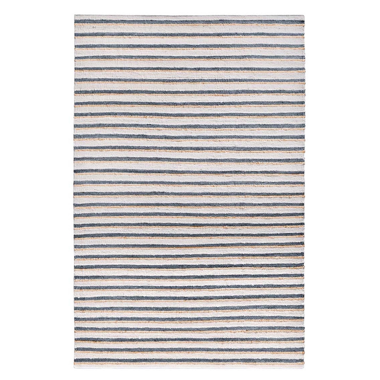 Azu 8 X 10 Handmade Large Area Rug, Classic Stripes, Ivory, Aqua Blue- Saltoro Sherpi