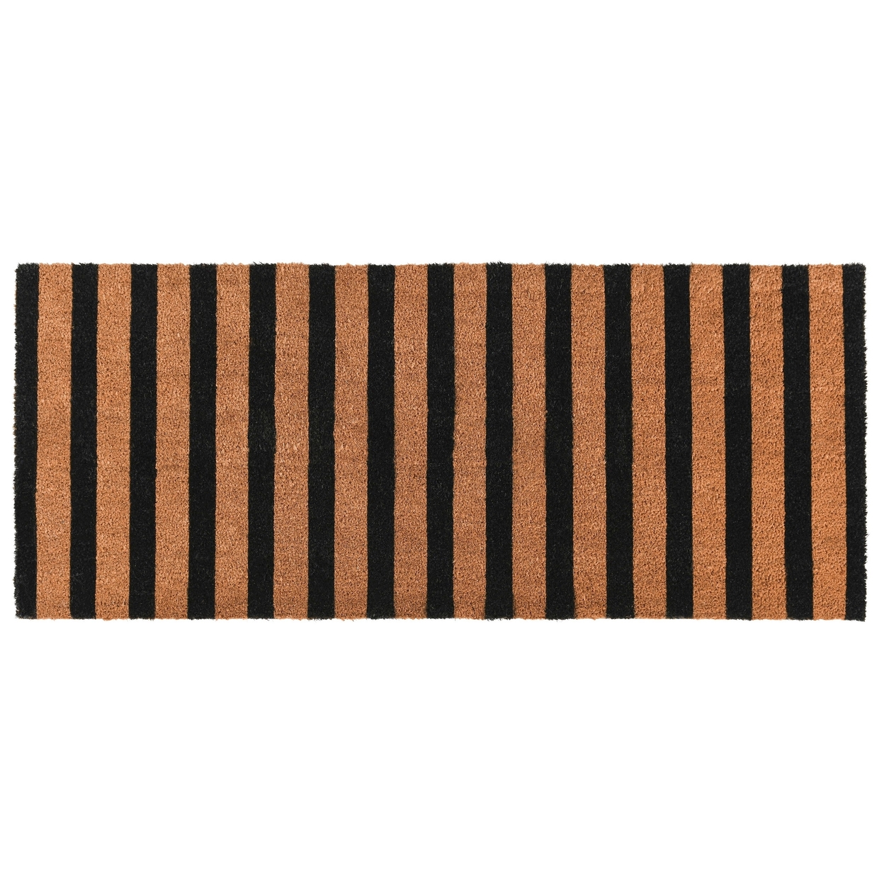 Oy 24 X 57 Coir Doormat With Brown And Black Striped Pattern, PVC Backing- Saltoro Sherpi