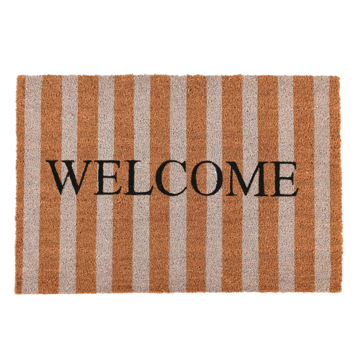 Oy 24 X 36 Coir Welcome Doormat, Hand Screen Print, Brown And Ivory Stripes- Saltoro Sherpi
