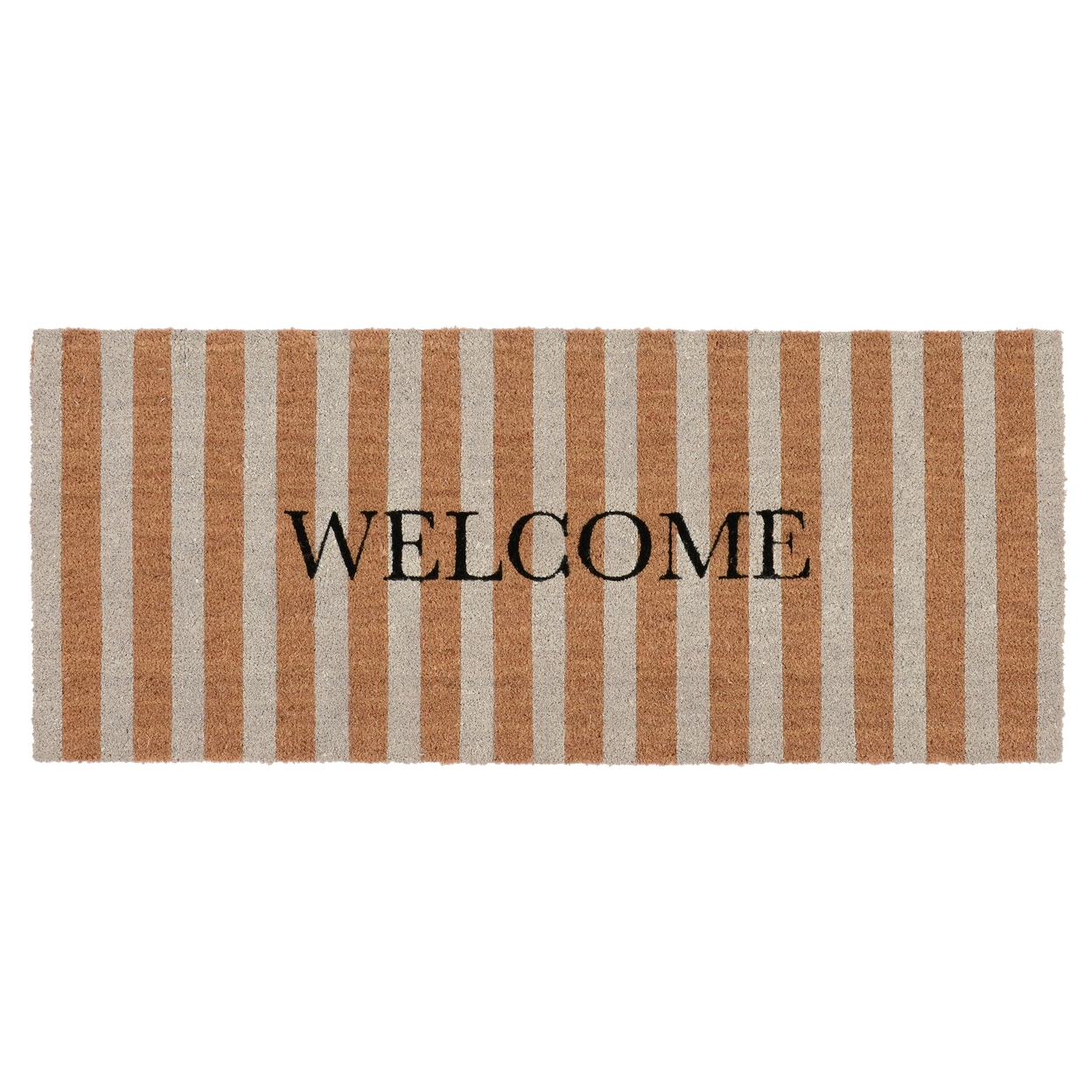 Oy 24 X 57 Coir Welcome Doormat, Hand Screen Print, Brown And Ivory Stripes- Saltoro Sherpi
