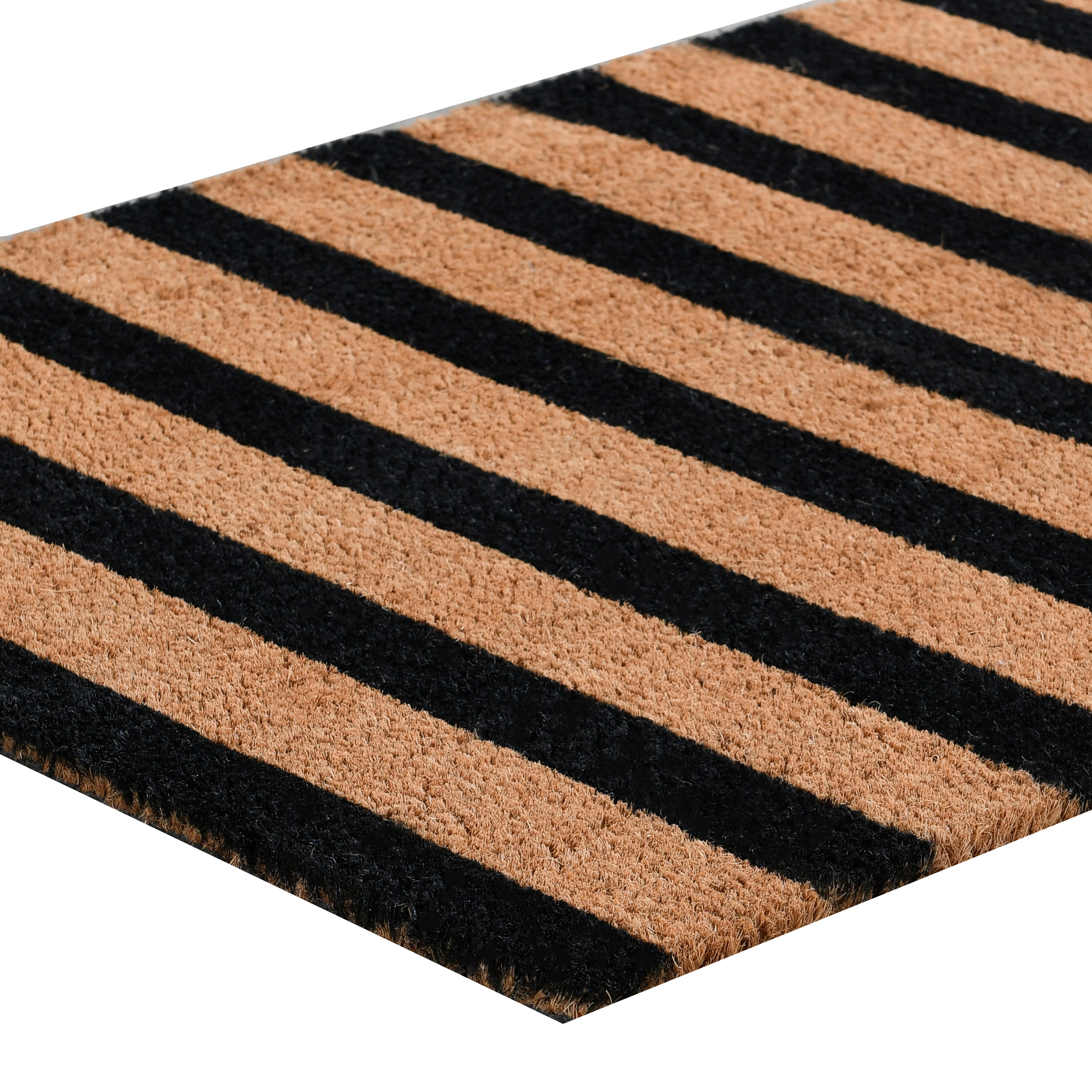 Oy 24 X 57 Coir Doormat With Brown And Black Striped Pattern, PVC Backing- Saltoro Sherpi