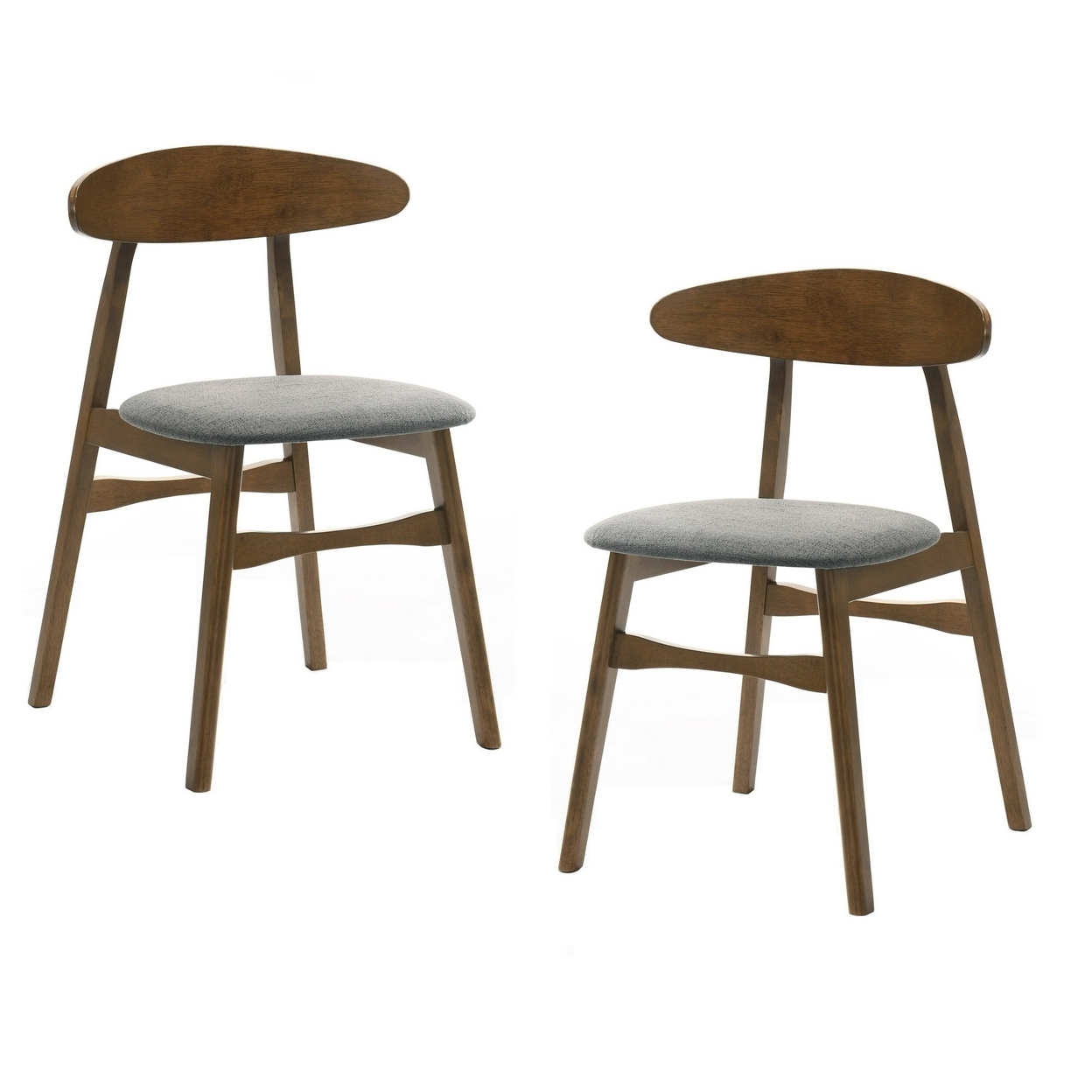 Cid Cas 20 Inch Dining Chair, Set Of 2, Curved Oval Backrest, Walnut Wood - Saltoro Sherpi
