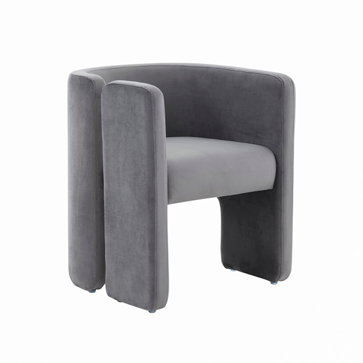 Cid 24 Inch Accent Chair, Soft Gray Velvet, Curved Backrest, Panel Base- Saltoro Sherpi