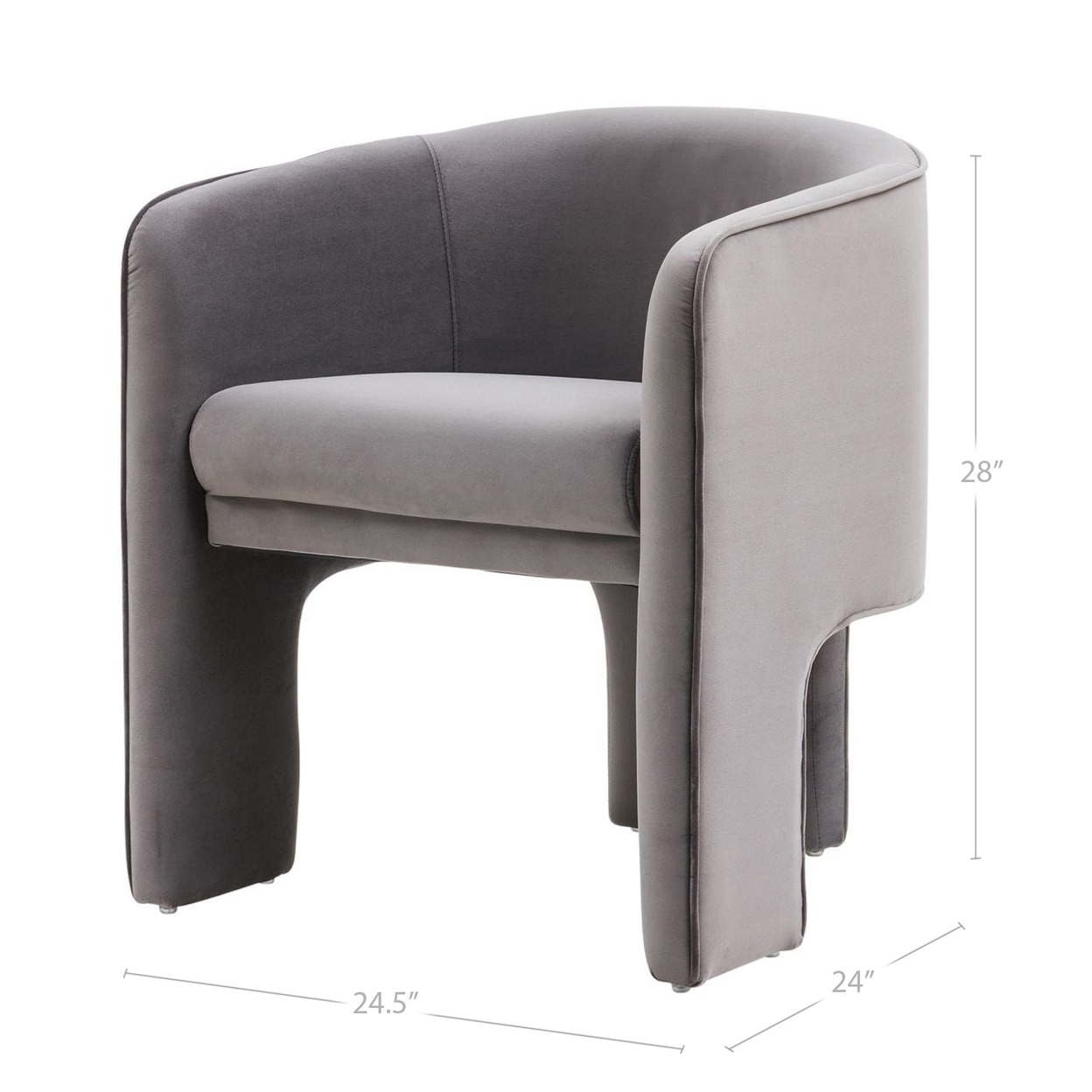 Cid Yen 24 Inch Accent Chair, Gray Velvet, Curved Back, 3 Legged Base - Saltoro Sherpi