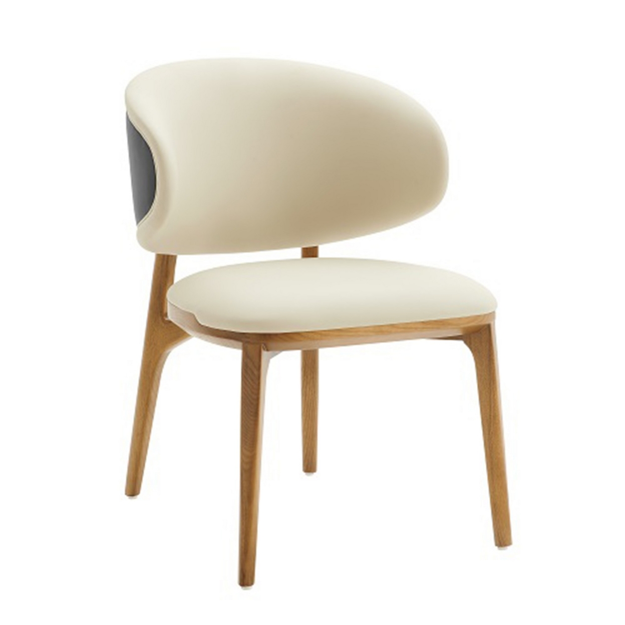Cid 22 Inch Dining Chair, Curved Backrest, Vegan Faux Leather, Cream Fabric- Saltoro Sherpi
