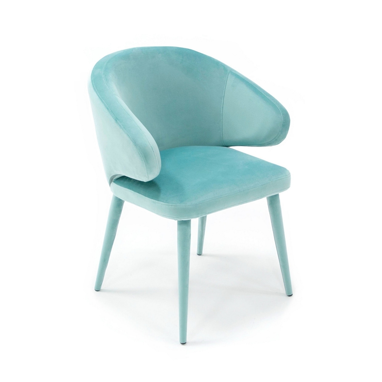 19 Inch Dining Chair, Fully Upholstered, Curved Back, Aqua Blue Velour- Saltoro Sherpi