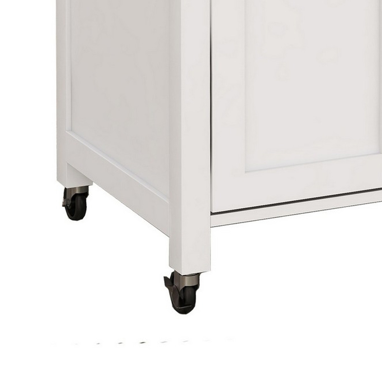 40 Inch Rolling Kicthen Cart, 3 Open Shelves, Double Door Cabinet, White- Saltoro Sherpi