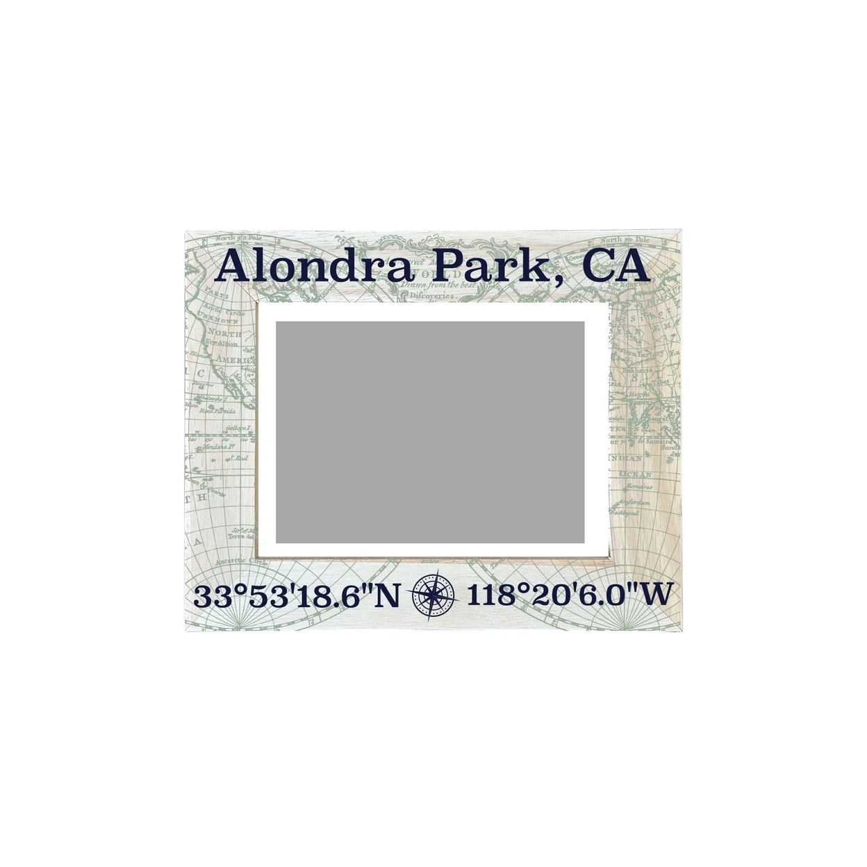 Alondra Park California Souvenir Wooden Photo Frame Compass Coordinates Design Matted To 4 X 6